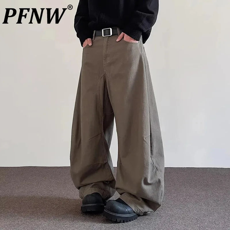 PFNW American Wide-Leg Jeans High Street Versatile Casual Long Men's Pants Solid Color Male Trousers Loose