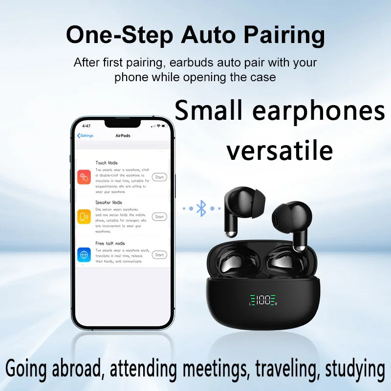 Wireless Bluetooth smart translation headphones, AI voice translator, dual-ear translation, multi-language translation