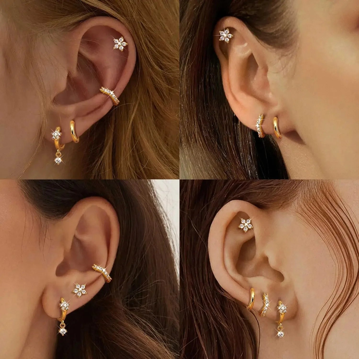 Florideco Hoop Earrings Set for Women Gold Plated Dangle Hoop Stud Earrings Stacks Pack Dainty Dangle Hoop Huggie Stud Cartilage