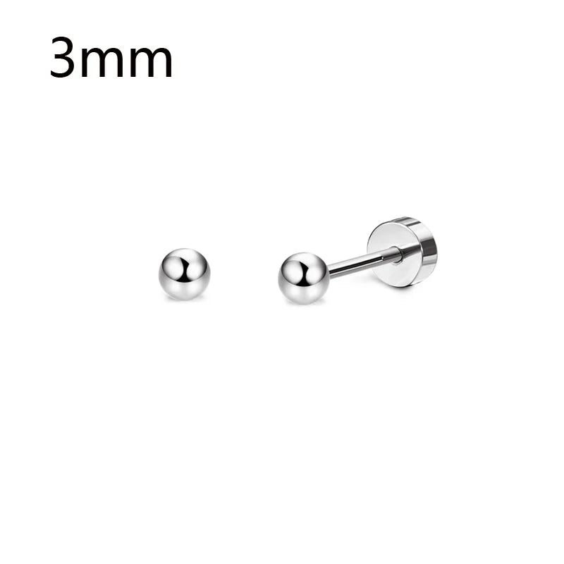 1-6 Pairs 18G Stainless Steel Small Tiny Cubic Zirconia Ball Screw Back Cartilage Helix Piercing Stud Earrings for Women Men