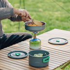 ‌Portable Windproof Camping Stove - Outdoor High Power LPG Gas Burner Integrated Cooking Cookware Stainless Steel 220g
