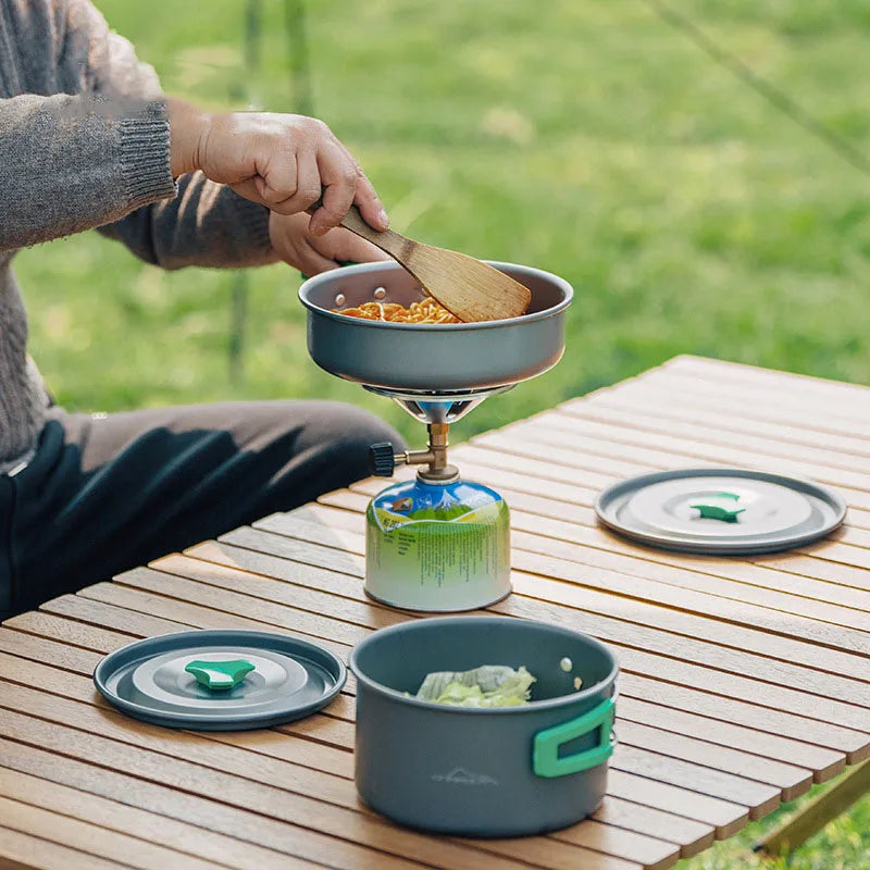 ‌Portable Windproof Camping Stove - Outdoor High Power LPG Gas Burner Integrated Cooking Cookware Stainless Steel 220g