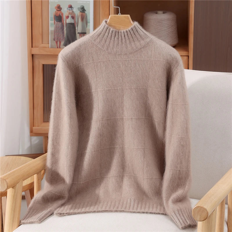 Pullover Warm Soft Sweater Casual Loose Women's Mock Neck Autumn Winter Long sleeves 100% Mink Cashmere Exquisite Clothing Tops