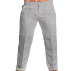 Men Cotton Linen Pants Casual Long Pants Stylish Men's Mid-rise Solid Color Slim Fit Trousers Zipper Fly Button Men Trousers