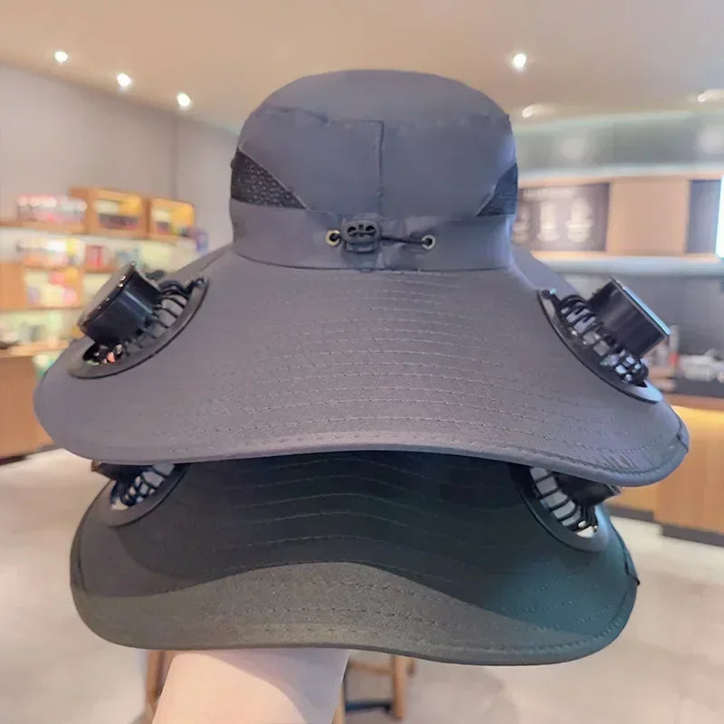 Multifunction Double Fan Solar Hat UV Protection Breathable Fisherman Cap Summer Outdoor Rechargeable Sun Fan Gift for Father