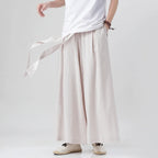 Chinese Style Linen Cotton Retro Pants Man Summer Kimono  Solid Color Traditional Pants Male Streetwear Casual Wide-Leg Trousers