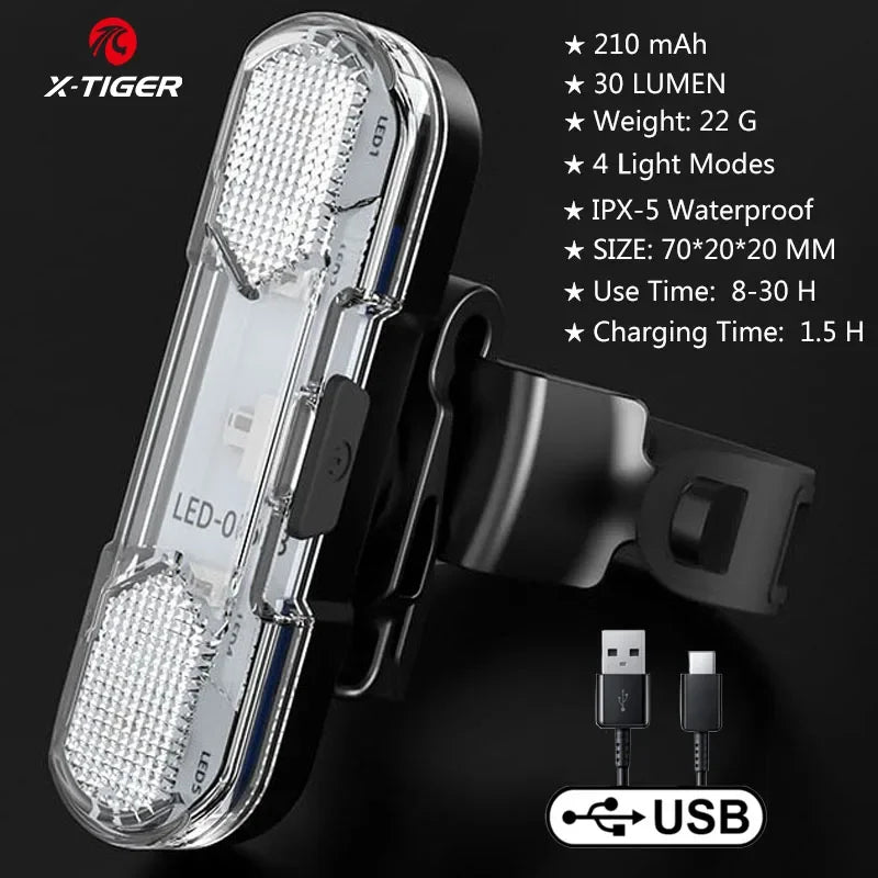 X-TIGER Bicycle Rear Light Waterproof MTB Bicycle Light USB Charge LED Bicycle Taillight Flash Tail Safety Bike Warning Light