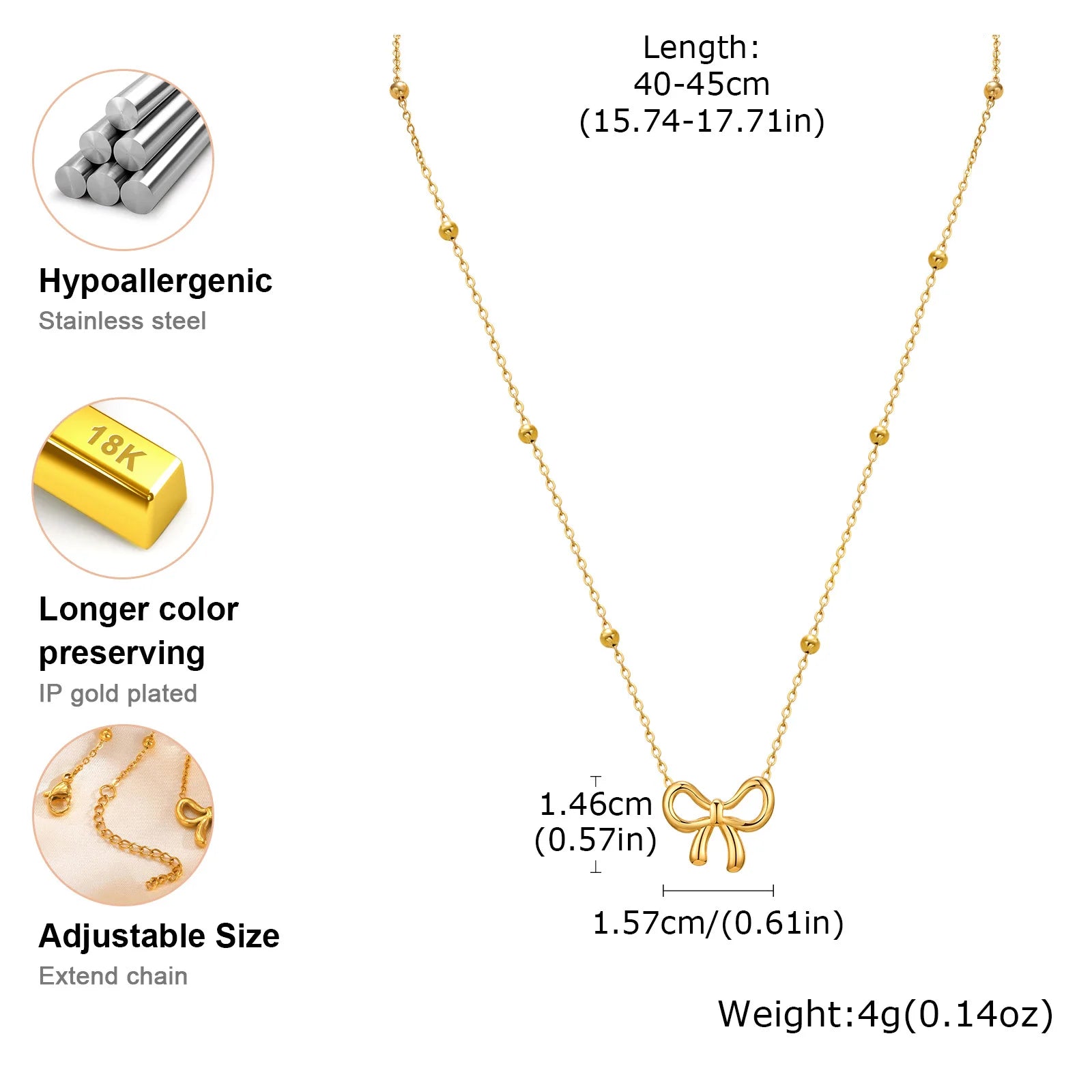 Vnox Sweet Bowknot Necklaces Finger Band Ear Jewelry, Gold Plated Simple Metal Knot Collar, Fashion Gift to Mom Girlfriend