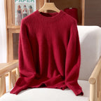 Women's 100% Mink Cashmere Sweater Crewneck Pullover Sweater Fleece Knitted Premium Clothing Winter Warm Long Sleeve Pullover