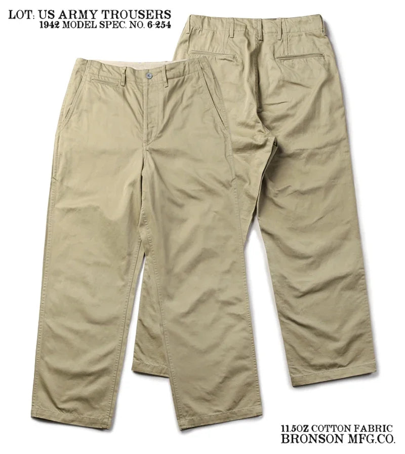 Rugged Bronson Army Chino Trousers 1942 Pattern Khakis Military Style Casual Pants