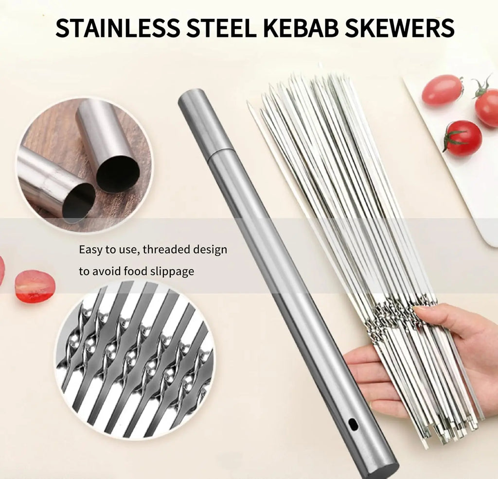 Metal Skewers for Kabobs Grilling, 40 Pcs 13.5" Kabob Skewers, Flat BBQ Barbecue Skewer, Reusable Set with Portable Storage Tube