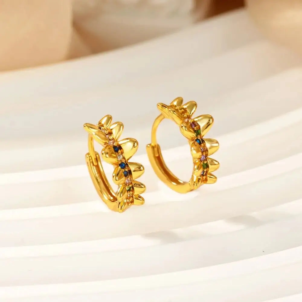 Luxury Stainless Steel Zircon Leaves Earrings Gold Color Anti Fading Earring for Women Vacation Wedding Jewelry Accessorie Gift