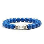 Natural Volcanic Stone Bracelet Men Matte Black Lave White Beads Charm Dumbbell Strand Bracelets Women Barbell Fitness Jewelry