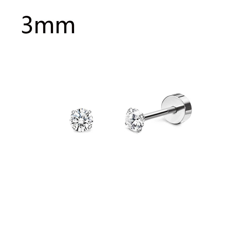 1-6 Pairs 18G Stainless Steel Small Tiny Cubic Zirconia Ball Screw Back Cartilage Helix Piercing Stud Earrings for Women Men