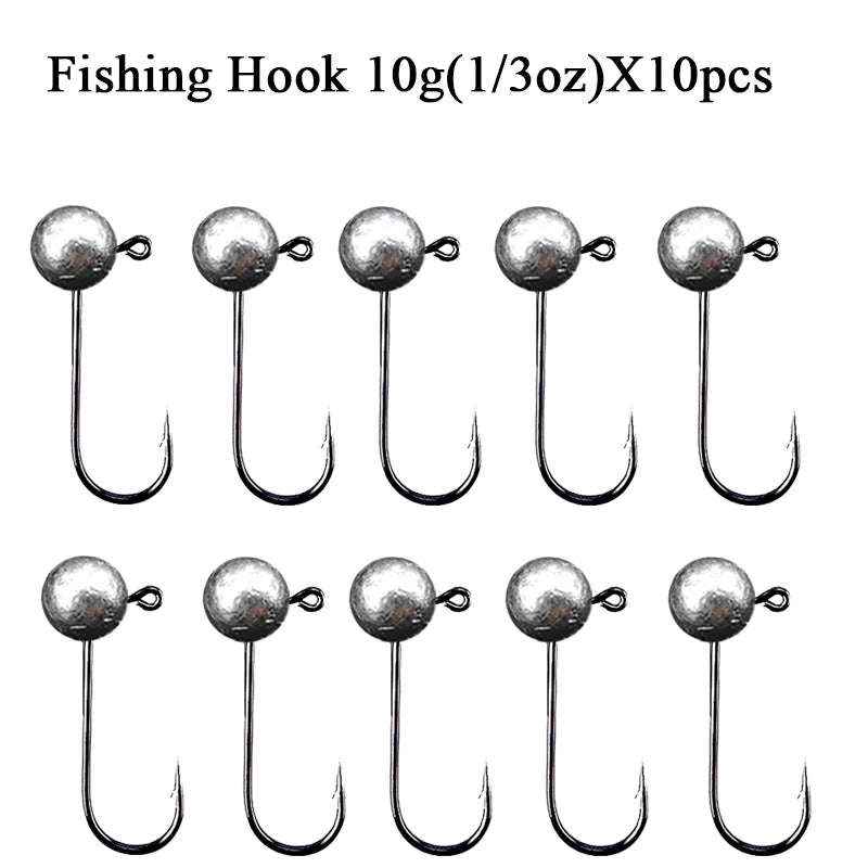 10pcs/lot Jig Head Fishing Hook 1g 2g 3.5g 5g 7g 10g Round Ball Jig Head Fishhook Soft Worm Fishing Accessories