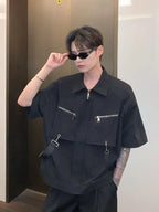 2025 fashion zipper casual short sleeved shirt new loose pocket design sense shirt workwear simple breathable men's top