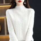 Chic Autumn Winter Soft Sophisticated Sweater Women's Mock Neck Pullover 100% Merino Wool Knitwear Solid Color Casual Tops