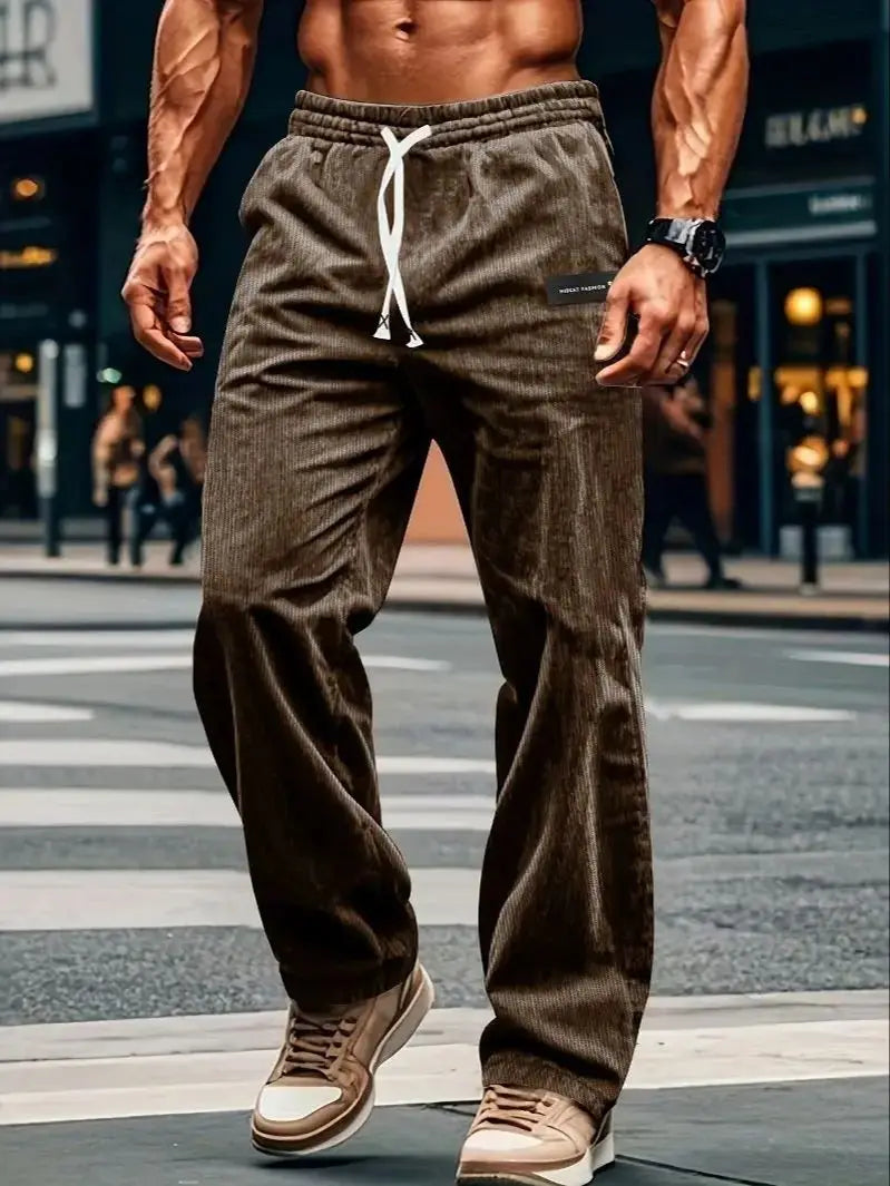High Quality Striped Corduroy Men's Casual Pants Autumn Winter Loose Fashion Cargo Straight Pants Fitness Sports Hip Hop Pants