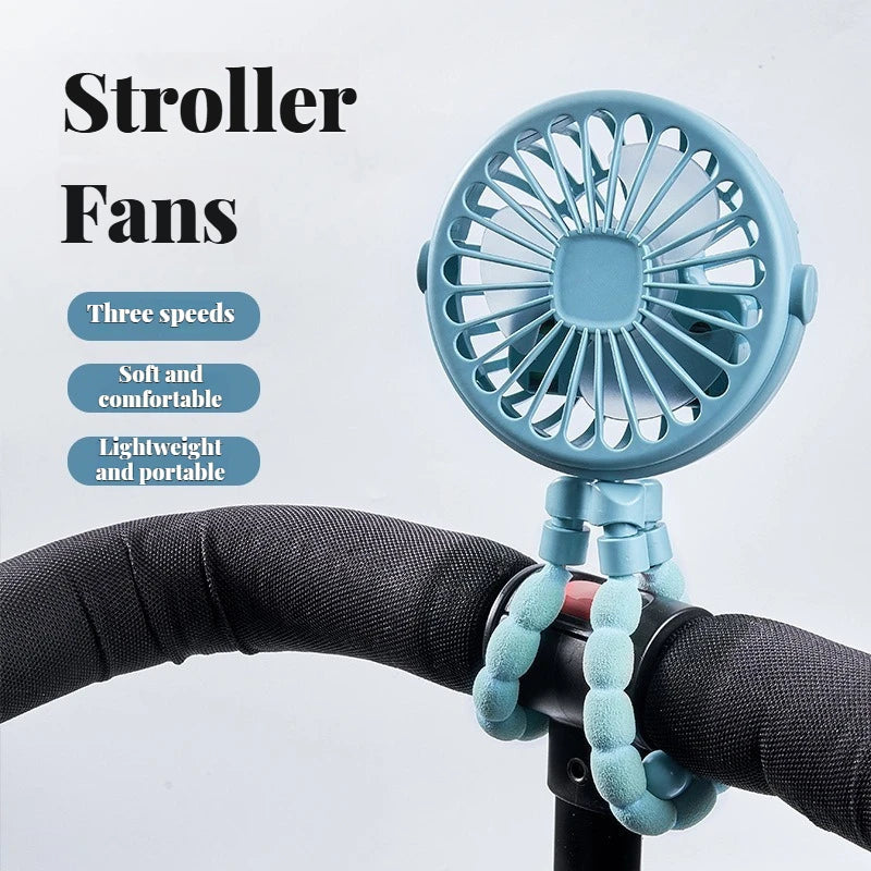 Portable Stroller Fan with Mini Night Light Handheld & Foldable Oscillating Design for Desktop Home Outdoor & Baby Stroller use