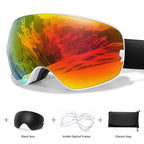 Ourdoor Sports Teen Men Women Ski Goggles-Anti-fog UV400 Eyewear, Christmas and New Year Gift, Free Black Lens and Optical Frame