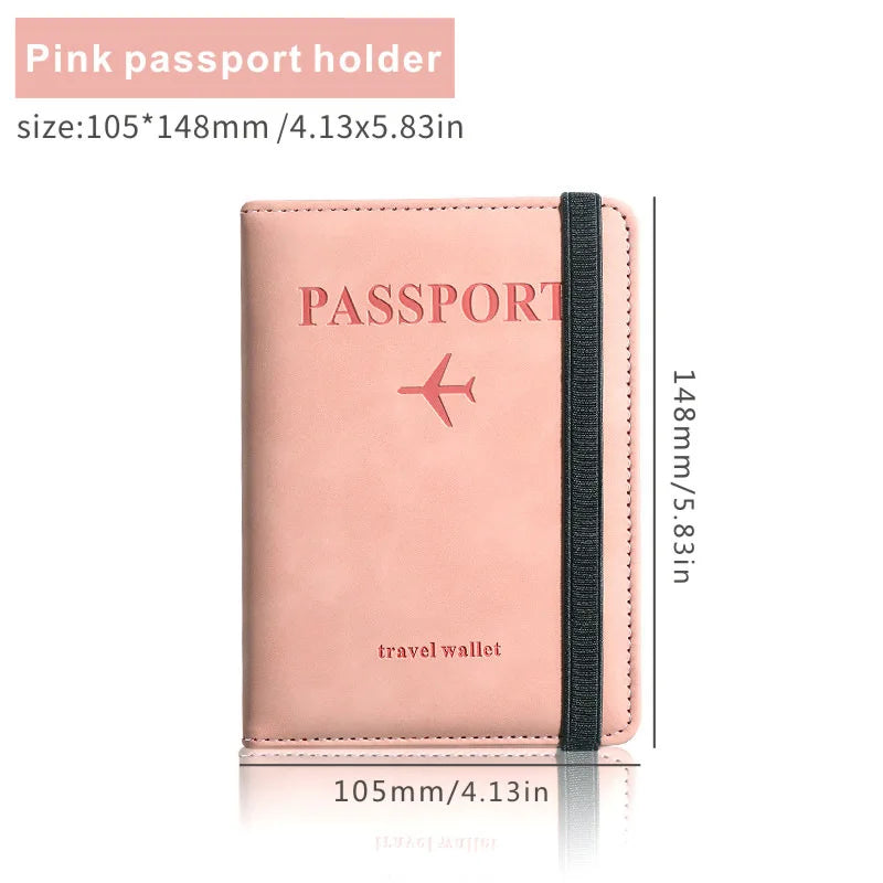 Anti-theft RFID Protection PU Leather Passport Holder Multifunctional Document Travel Wallet with Luggage Tag and Boarding Pass