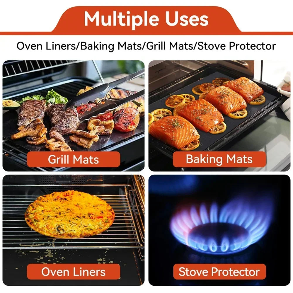 Oven Liners for Bottom of Electric Gas Oven Reusable Non-Stick Teflon Protector Mat Heat Resistant Grill Mats