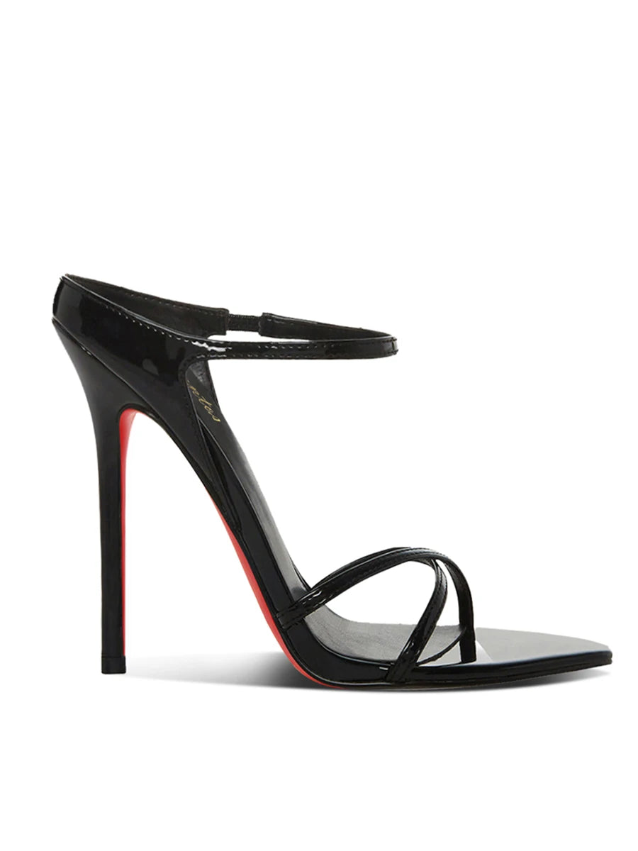 2025 new black slim heeled sandals with a feminine feel, pointed cross straps, high heels, open toed slippers