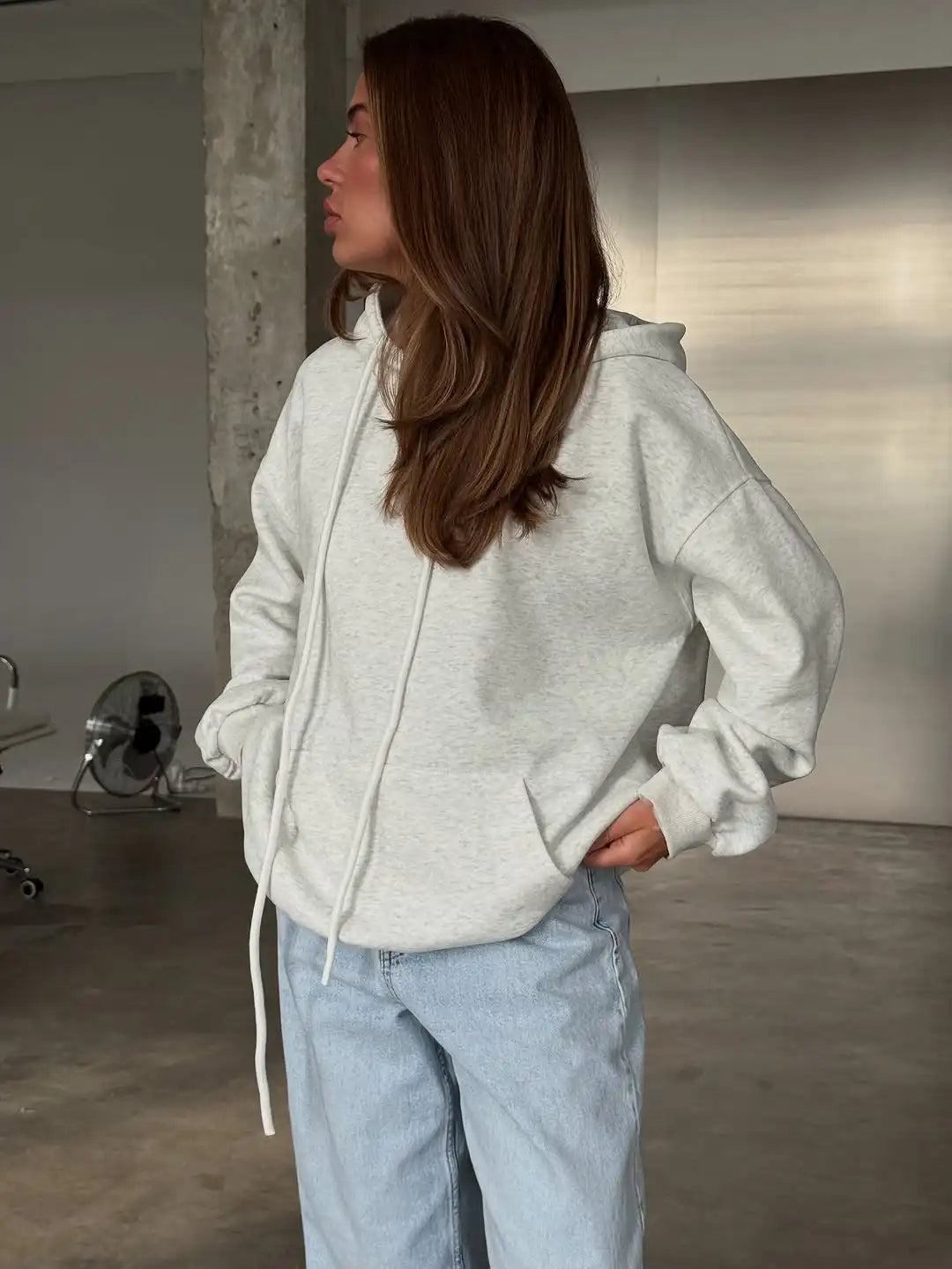 Women Solid Drawstring Hooded Sweatshirt Casual Long Sleeve Loose Pockets Pullover 2025 Autumn Lady Daily Street Sweatshirts