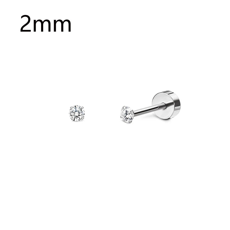 1-6 Pairs 18G Stainless Steel Small Tiny Cubic Zirconia Ball Screw Back Cartilage Helix Piercing Stud Earrings for Women Men