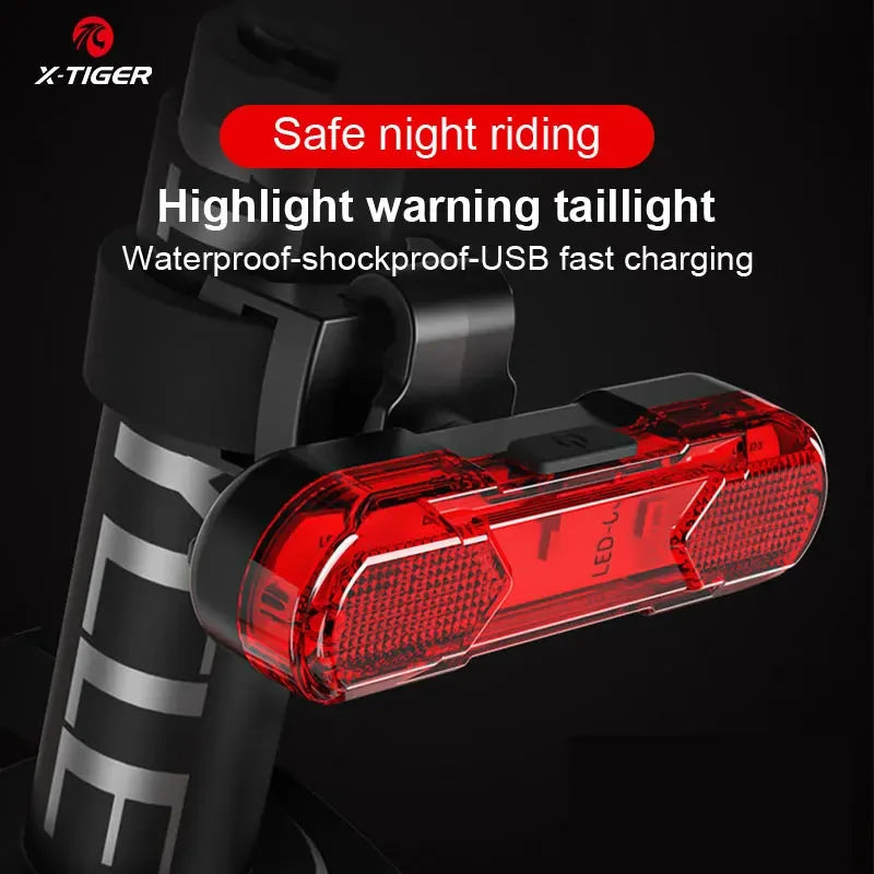X-TIGER Bicycle Rear Light Waterproof MTB Bicycle Light USB Charge LED Bicycle Taillight Flash Tail Safety Bike Warning Light