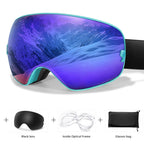 Ourdoor Sports Teen Men Women Ski Goggles-Anti-fog UV400 Eyewear, Christmas and New Year Gift, Free Black Lens and Optical Frame