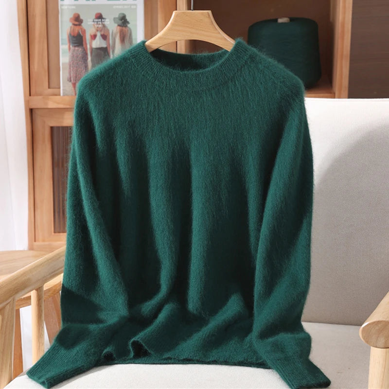 Women's 100% Mink Cashmere Sweater Crewneck Pullover Sweater Fleece Knitted Premium Clothing Winter Warm Long Sleeve Pullover