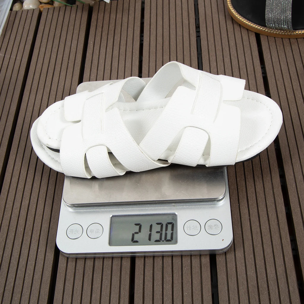 White flat slippers for women, open heel sandals, beach shoes, casual women's shoes, suitable for indoor and outdoor wear