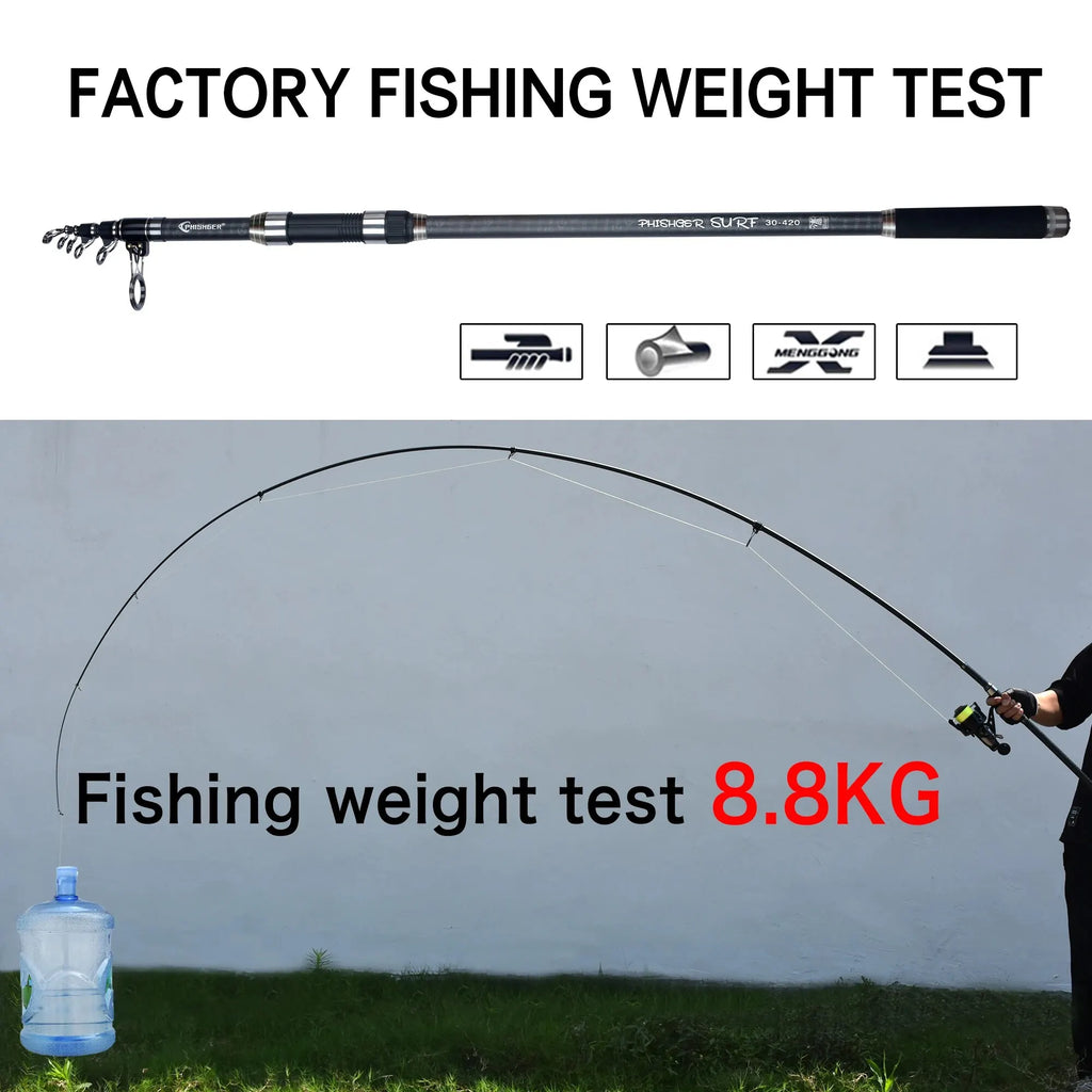 PHISHGER Telescopic Surf Spinning Rod 3.6/4.2/4.5m Power80-150g 30T Carbon Travel Surfcasting Shore Casting Biutifu Fishing Pole