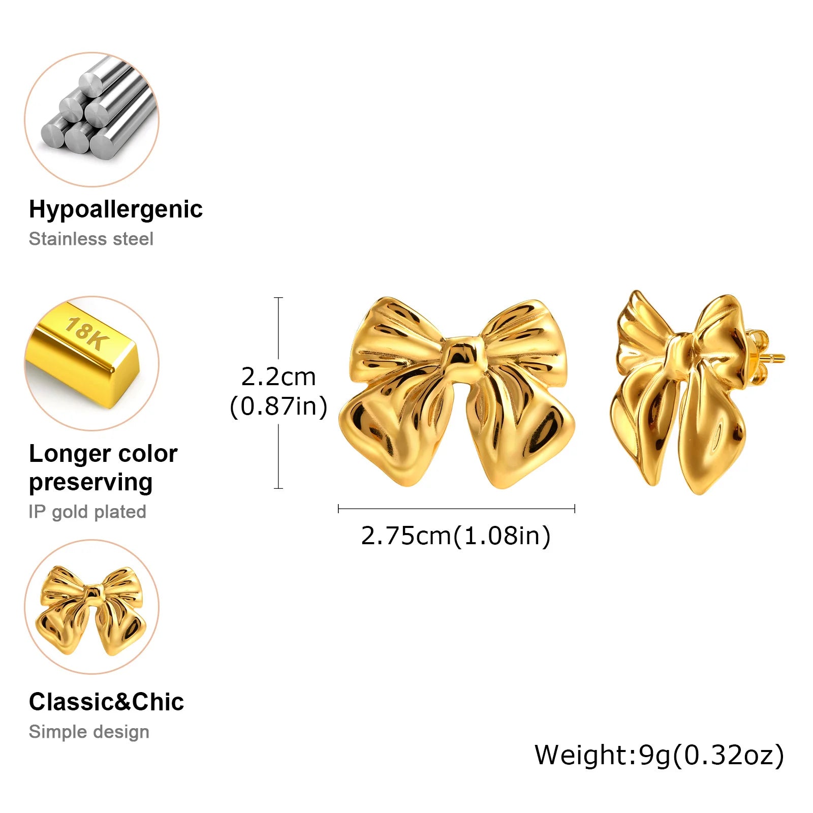 Vnox Sweet Bowknot Necklaces Finger Band Ear Jewelry, Gold Plated Simple Metal Knot Collar, Fashion Gift to Mom Girlfriend