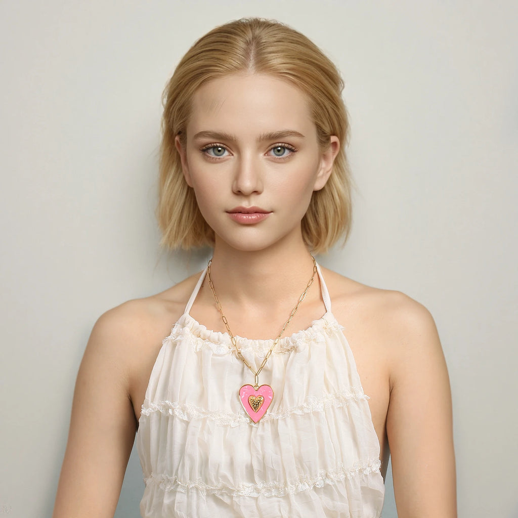 Big Bohemian Heart Pendant - 18K Gold Plated Stainless steel Statement Necklace, Bold Personality Jewelry for Women