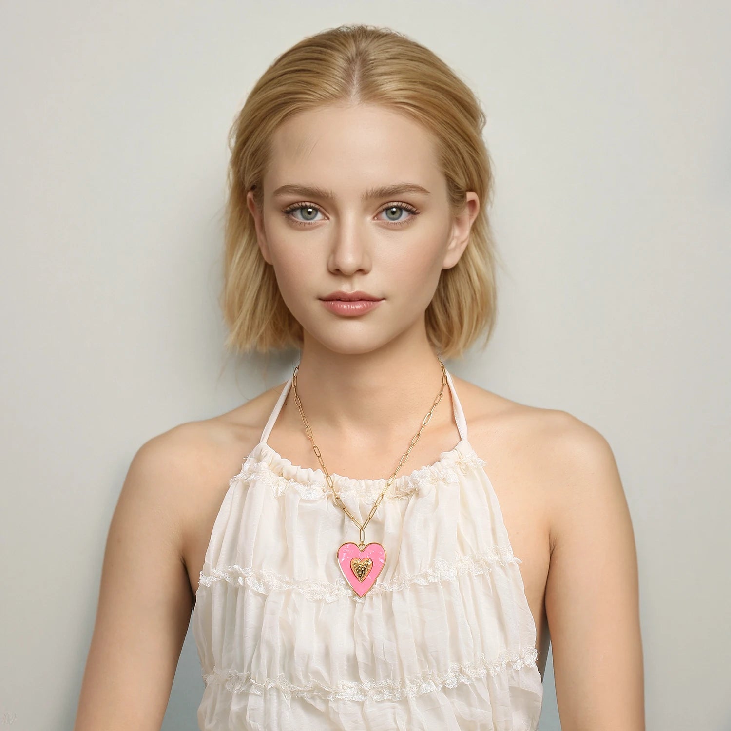 Big Bohemian Heart Pendant - 18K Gold Plated Stainless steel Statement Necklace, Bold Personality Jewelry for Women