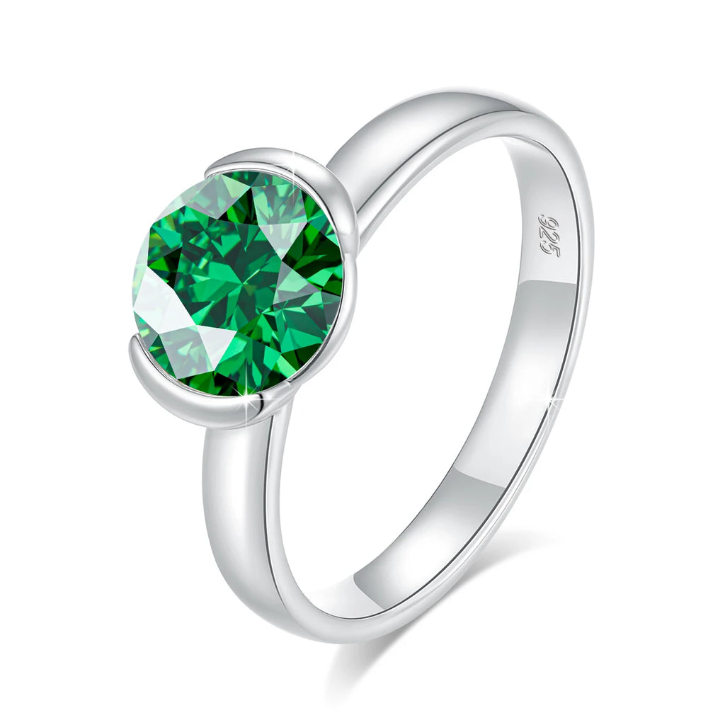 8mm Lab Grown Emerald Ring 925 Sterling Silver Round Cut for Women Men Colorful Rings Engagement Wedding Fine Jewelry
