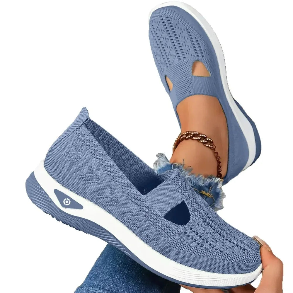 Breathable Womens Walking Shoes Soft Sole Anti Slip Knit Casual Sneakers Comfortable Summer Flats for Elderly Ladies