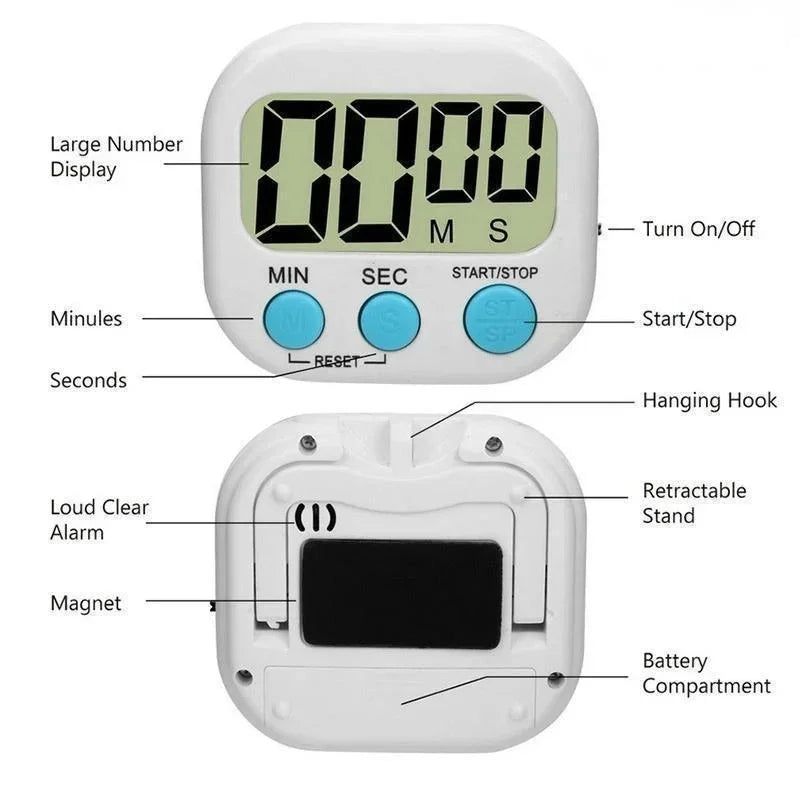 Kitchen Timer Magnetic LCD Digital Countdown Timer Cooking Timer Alarm Clock Home Kitchen Accessories