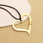 1 piece of matte golden vintage large pendant necklace featuring open heart