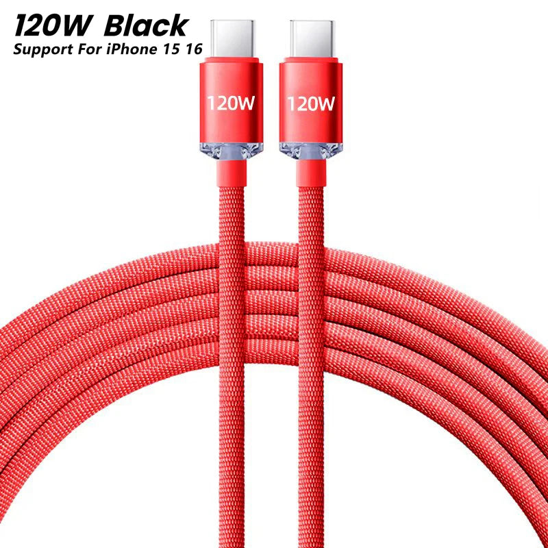 NNBILI 120W USB C Cable Super PD Fast Charger Type C To C Cable For iPhone 15 16 Samsung Xiaomi Huawei Fast Charging Data Cord