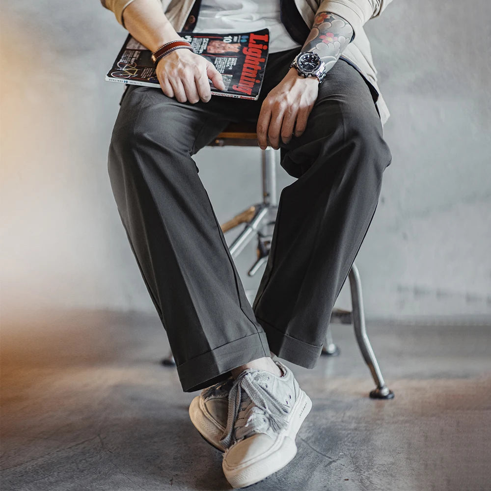 Maden Vintage Chino Casual Pants Tapered 237g/m² Cotton Fabric Two-color Zipper Fly Straight Trousers for Men's Autumn