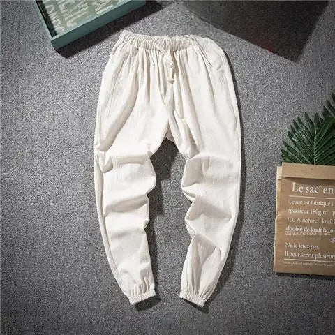 Hanfu Tang Suit Loose-fit Casual Pants Asian Style Lightweight Linen Cotton Blend For Spring Summer Men's Trendy Pants