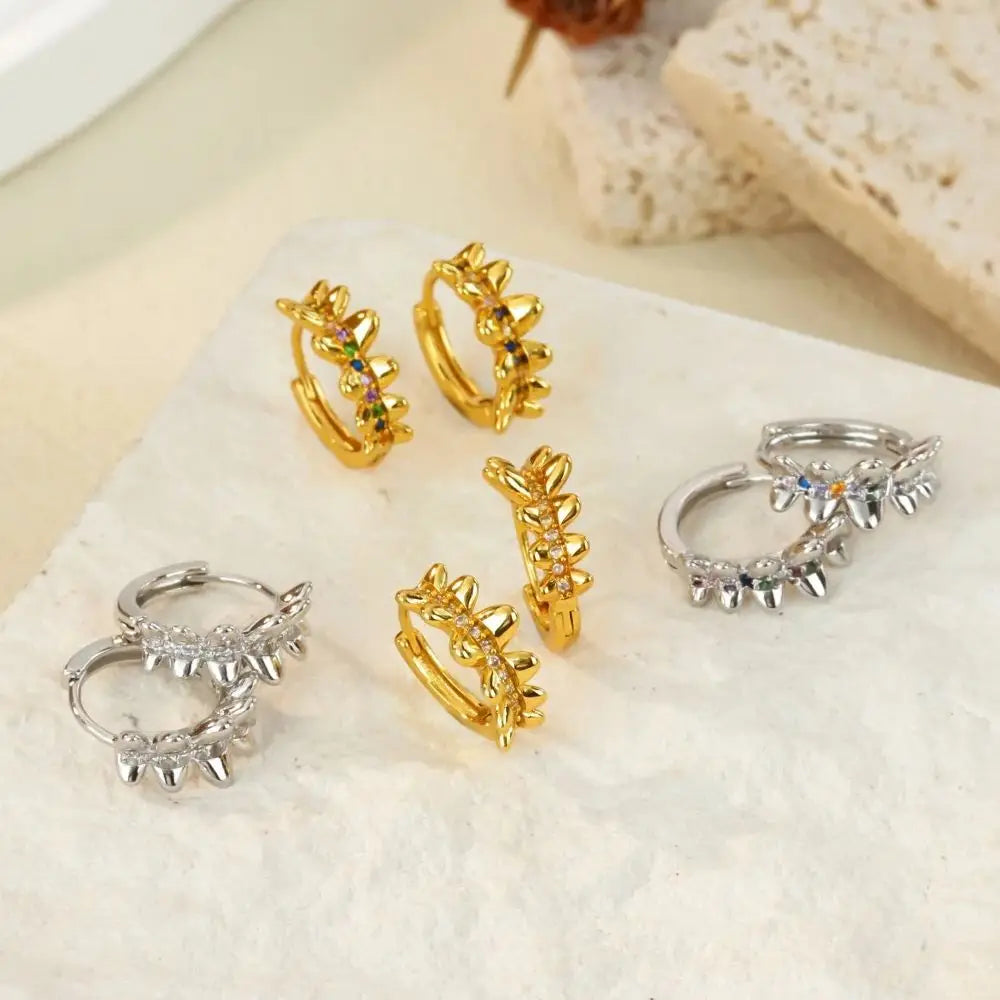 Luxury Stainless Steel Zircon Leaves Earrings Gold Color Anti Fading Earring for Women Vacation Wedding Jewelry Accessorie Gift