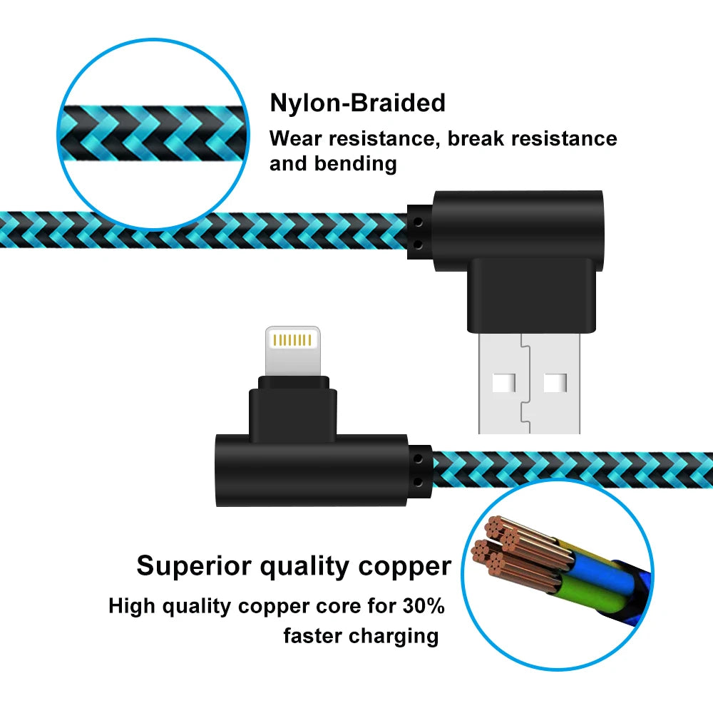 ANSEIP MFi Certified USB A to Lightning Cable for iPhone 13 14 Pro 11 12 mini XS Max XR X 7 8 Plus 90 Degree USB Charger Cable