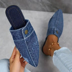 Women Slippers New Pointed Toe Denim Flat Bottom Half Slippers Women Fashion Large Size Sandals Slides Women Zapatos De Mujer