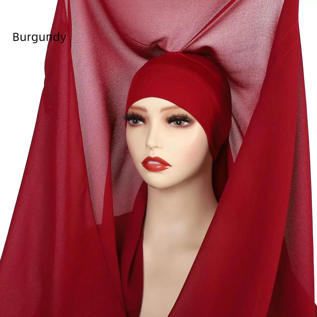 Newest Instant Chiffon Hijab With Magnetic Buckle Solid Color Woman Muslim Hijab Scarf Islamic Turban Fashion Headband Shawl