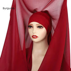 Newest Instant Chiffon Hijab With Magnetic Buckle Solid Color Woman Muslim Hijab Scarf Islamic Turban Fashion Headband Shawl
