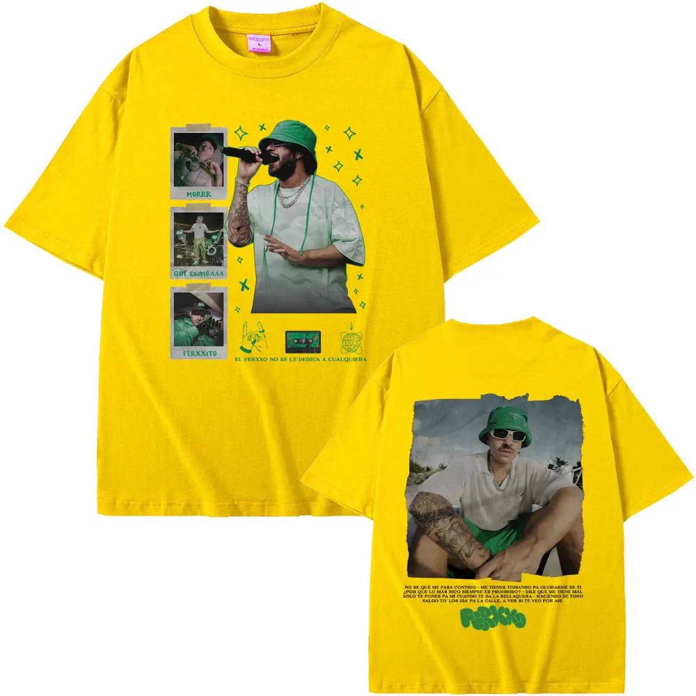 Rapper Feid Ferxxo Ferxxocalipsis World Tour T-shirt Men Women Hip Hop Fashion Pop Music T Shirt Mens Retro Oversized Streetwear